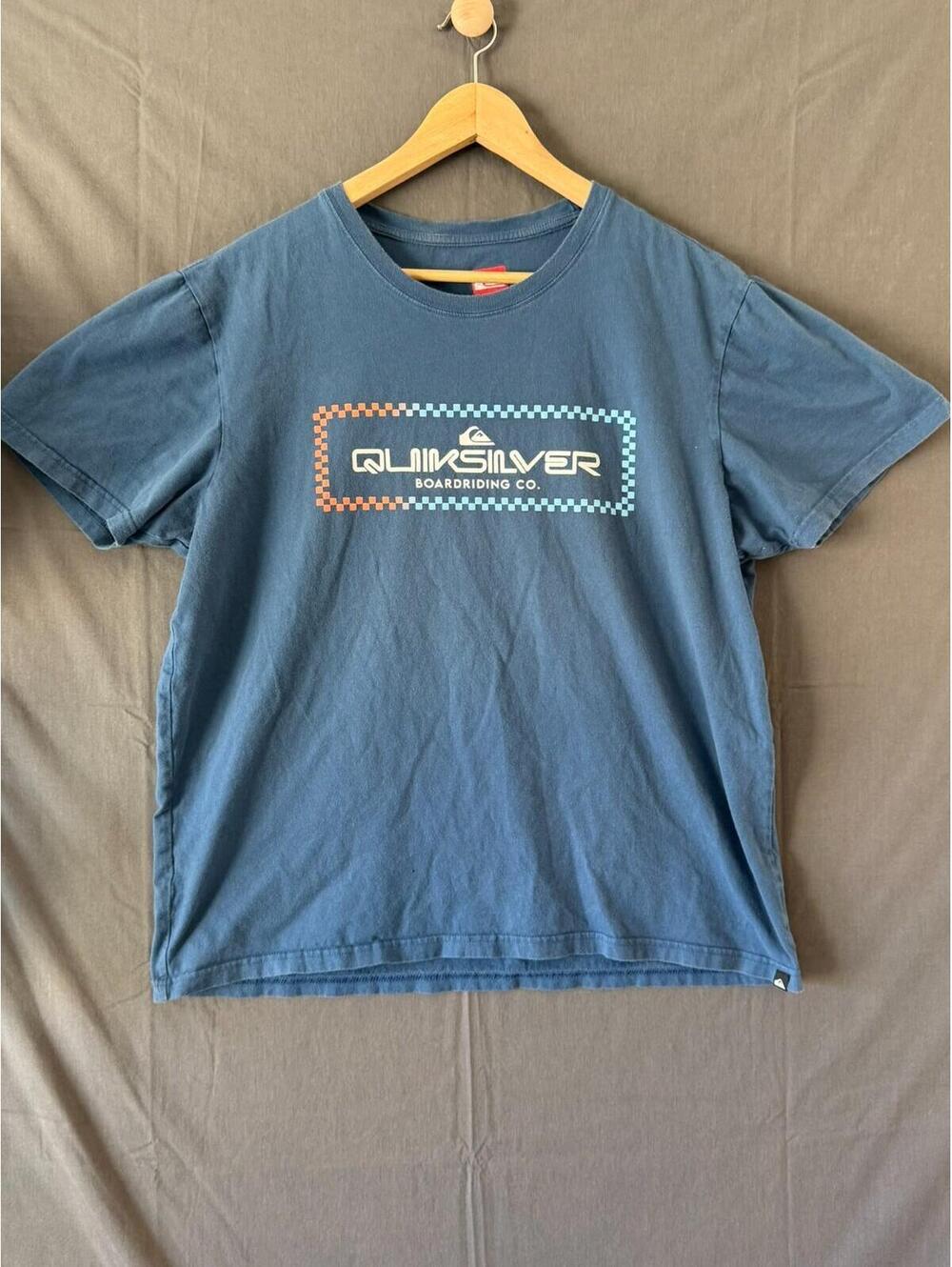 Quiksilver Boardriding Co T Shirt Mens XL Blue Checkerboard Surf Tee 23x27 Flaw